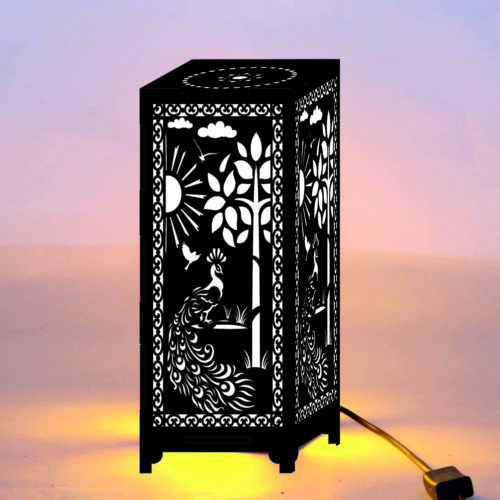 MDF Lampshade Nightstand Lamps, Antique Base Peacock Theme Reading Bedside Lamps Ideal for Bedroom (Black)