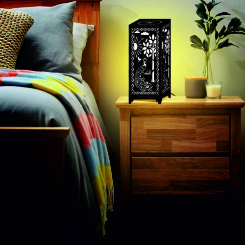 MDF Lampshade Nightstand Lamps, Antique Base Peacock Theme Reading Bedside Lamps Ideal for Bedroom (Black) - Image 5