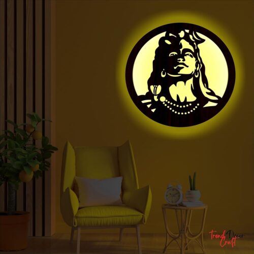 Decorative Wall Hanging Adiyogi Lord Shiva LED Wall Decor Backlit Wall Art with LED Light 12inch - Image 4