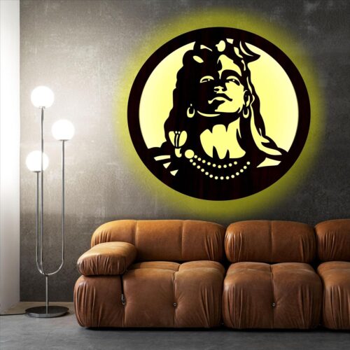 Decorative Wall Hanging Adiyogi Lord Shiva LED Wall Decor Backlit Wall Art with LED Light 12inch - Image 3