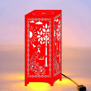 MDF Lampshade Nightstand Lamps, Antique Base Peacock Theme Reading Bedside Lamps Ideal for Bedroom (Red)