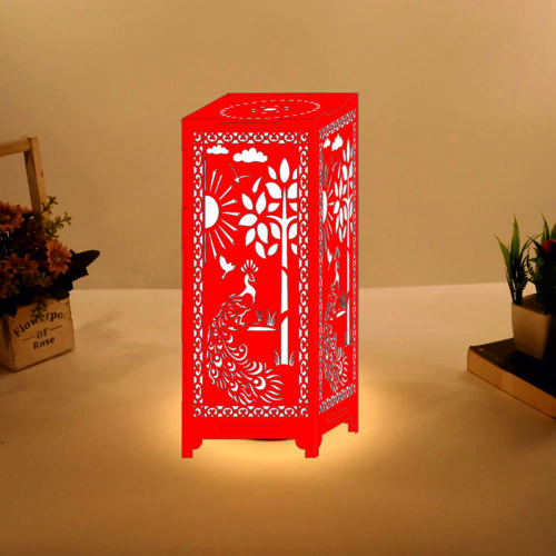 MDF Lampshade Nightstand Lamps, Antique Base Peacock Theme Reading Bedside Lamps Ideal for Bedroom (Red) - Image 4