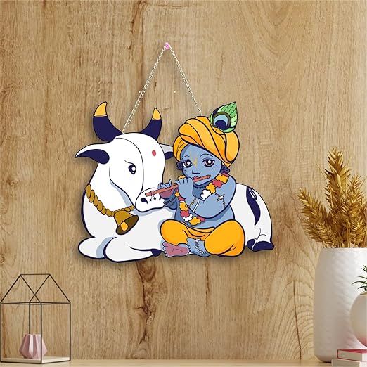 Lord Krishna" Wall Hanging Decoration for Home | Gift | Office | Bedrooms | Pooja Room, Wall Decoration for Living Room | Artworks Hangings | Calm Vibes | Positive Vibes
